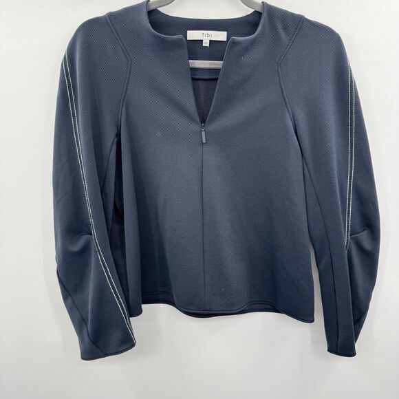 Tibi 1/4 Zip Pullover Knit Top Size 00 Navy Blue Athleisure Contemporary Luxe - Picture 1 of 10
